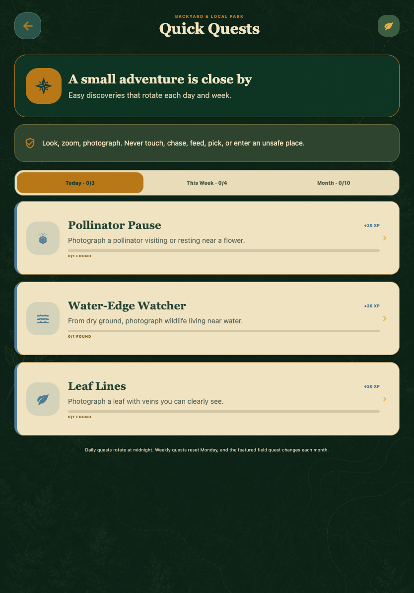 Daily, weekly, and monthly CaptureQuest challenges